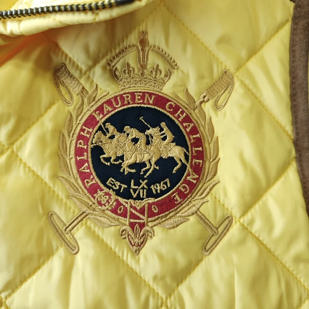 Ralph Lauren Sport Essex Crest Equestrian Vest Quilted Yellow Suede Sz Large - Picture 6 of 10